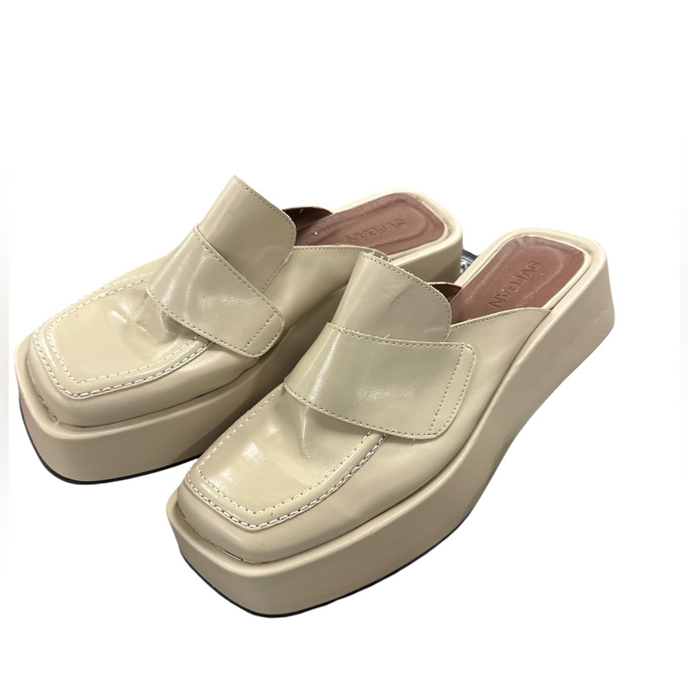 SVEGAN Vegan Leather Backless Mule Platform Loafer in‎ Cream